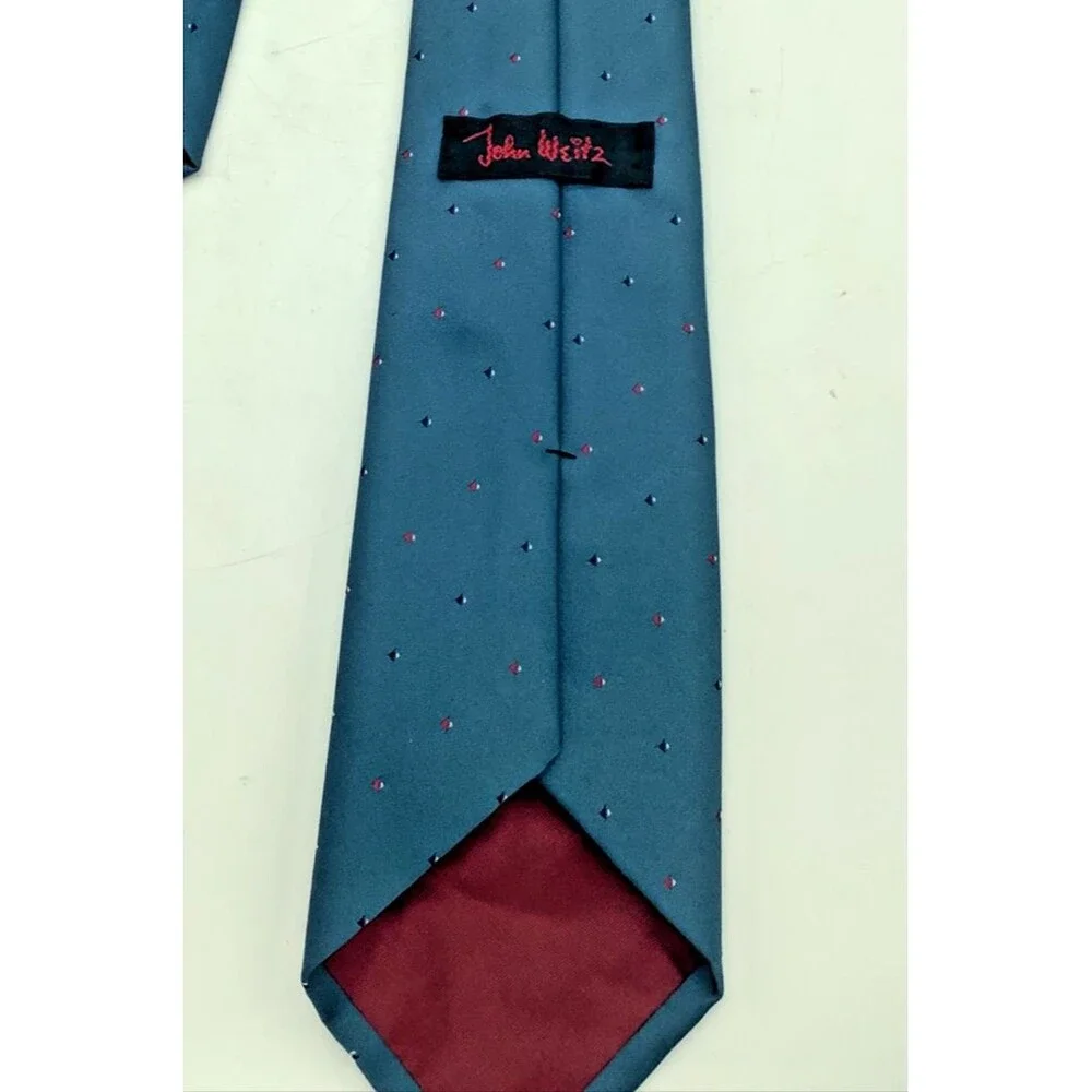 John Weitz Necktie Vintage Micro Dot Poly Silk Blend Classic Blue Retro Hipster